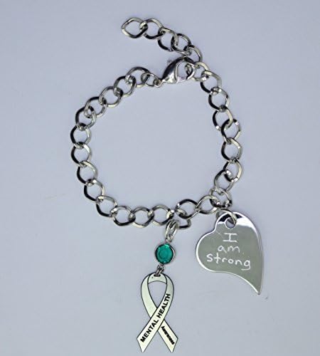 Personalized Mental Health Awareness Ribbon Bracelet - Mental Health Support Jewelry - Heart Charm with Your Personalized Message