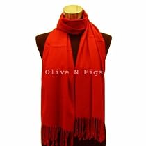 Gift Packaged "Olive N Figs" Solid Plain Pashmina with a Complimentary Gift - Red