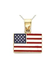 14kt Yellow Gold Enamel United States Flag - Chain Included