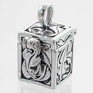 Rectangular Hinged Prayer Box with Leaf Design Pendant in Sterling Silver, #11526