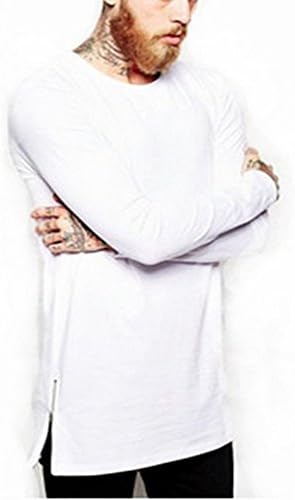 Ling88 Mens Hipster Hip Hop Basic Long T-shirt with Zipper Trim (M)