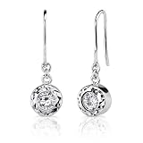 Solitaire Splendor: Sterling Silver Celebrity Inspired Dangle Style Earrings with Bezel set CZ Diamonds