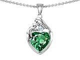 2.10 cttw 925 Sterling Silver Loving Mother With Child Family Pendant With Simulated Heart Shape Emerald