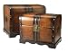 Set of 2 Hinged Lid Storage Trunks Old World Tuscan Antique Style Brown