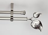 A&F Rod Decor - Double Curtain Rod Set 66 - 120 inch w/ Leaf Finial - Satin Nickel