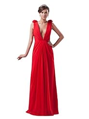 A-line V-neck Natural   Waistline Lace Open-Back Ruched Floor Length Chiffon Prom Dress 