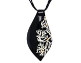 Sterling Silver Black & White Murano Glass Pendant w/ Coral Design and Beaded Strands