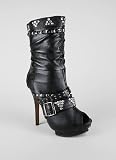 Stud Rhinestone Peep Toe Boot 6.5 BLACK