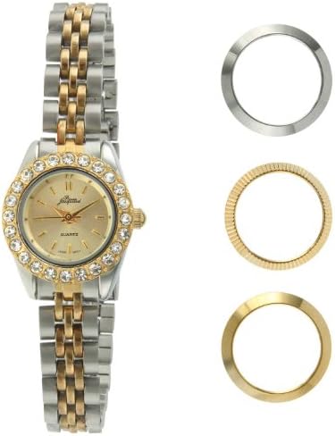 Pierre JacquardWomen's Two-Tone Crystal Bezel Wrist Watch with Interchangeable Four Bezels Gift Set