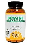 Country Life Betaine Hydrochloride w/ pepsin, 100 Tablets