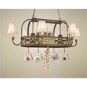 Hi-Lite Napa Chandelier Pot Rack with Fabric, Solid, Marble, or Glass Shades