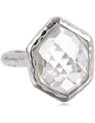 Sterling Silver Plated Faceted Glass Hexagon Ring