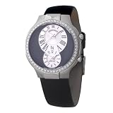 Philip Stein Teslar Round Womens Black Satin Strap Black and White Dial Diamond Dual Time Watch... by Philip Stein
