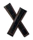 WSW Dark Navy Blue Alligator-style leather watchband with orange stitching to fit TAG Heuer Monaco & Targa Florio models listed below