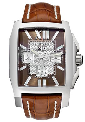 Breitling Bentley Flying B Chronograph Mens' Automatic Watch 18K White Gold Brown Dial on Brown Leather Strap J4436512-Q544-755P