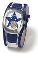 Lambretta Lustro Blue Star, Curved Rectangular Stainless Steel Unisex Blue Star Design Dial and Blue & White Leather Cuff Strap Watch