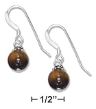 Sterling Silver 8mm Tiger Eye Ball Earrings With Bali Cap French Wires - JewelryWeb