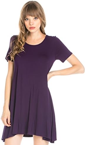 ALYGNE Womens "Blake" Stretchy Flowy Short Sleeve Tunic Dress EGGPLANT-XXL