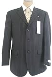 Emanuel Ungaro Mens Single Breasted 3 Button Navy Blue Pinstripe Wool Suit - Size 42R