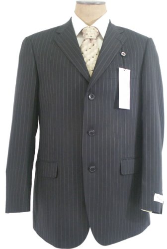 Emanuel Ungaro Mens Single Breasted 3 Button Navy Blue Pinstripe Wool Suit - Size 48L