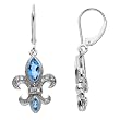 14k White Gold Blue Topaz and Diamond Fleur-de-Lis Earrings