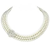 Tzarina Triple Strand White Simulated Pearl Choker