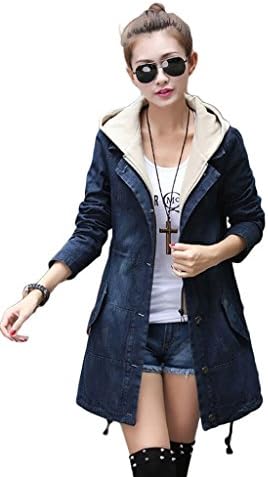 WenVen Women's Korean Style Denim Jacket Trench Coat(Blue, M)