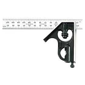 Starrett C33MH-150 Forged, Hardened Steel Square Head With Satin Chrome Blade Combination Square, Smooth Black Enamel Finish, 150mm Size