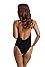 zeraca Women's High Cut Thin Strap One Piece Swimsuit Bathing suits (L12, Black)