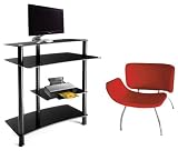 RTA Black Glass and Aluminum Computer Desk Ct.010b