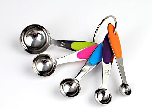 Yoroi 5 PCS Solid Sturdy Stainless Steel Stackable Measuring Spoon Set to Measure Dry and Liquid Ingredients with Soft Handles,for Kitchen Cooking Baking