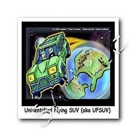Londons Times Funny Aliens Cartoons - UFOHHHHHHH Flying SUV - Iron on Heat Transfers