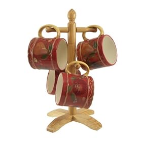 4PC COFFEE MUGS, LARGE MUGS ORCHARD RED TUSCANY by ACK