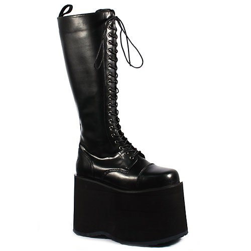 5 3/4 Inch MENS Platform Knee Boot Gothic Punk Lace Up Black PU