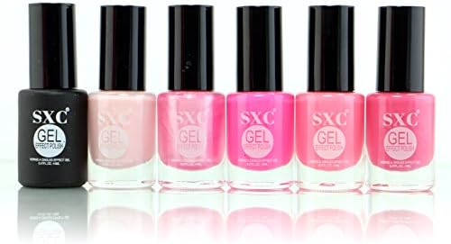 SXC Cosmetic 6 Gel Effect Nail Lacquer, No UV/LED Light Needed, Lovely Pink Collection, Professional Quality &amp; Quick Dry,14ml/0.47 Fluid Ounce Each, Perfect Gift For Holiday