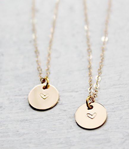 Set of 2 14k Gold Filled Heart Necklaces, Gold Heart Layering Necklaces, Mother & Daughter Necklace Set