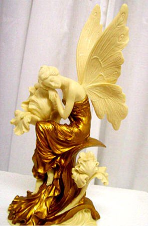 Art Nouveau Fairy Resting On Iris Statue Gilt Faerie