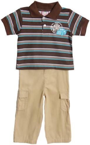 BT Kids Infant Boys Brown Stripe Polo Cargo Pant Set-24 Months
