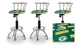 3 24"-29" Green Bay Packers Seat Chrome Adjustable Specialty / Custom Barstools Set