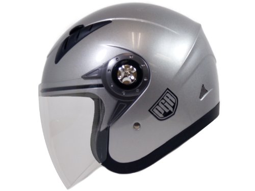 PGR Jet Pilot Open Face Motorcycle DOT APPROVED Helmet JE02 (M, Silver)