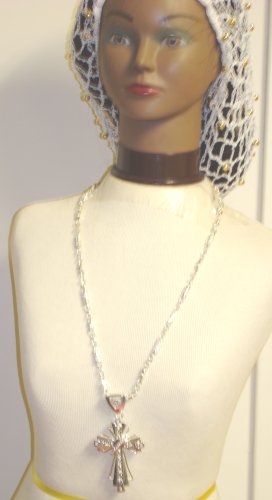 Click here to buy Hand Crocheted Off White Rayon Cotton Gimp Large Snood Trimmed with Ivory Pearls for Women Offered....