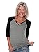 Kavio! Women Sheer Jersey Cntrst V Neck Raglan 3/4 Sleeve