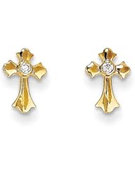MadiK® 14k Yellow Gold Polished Cross with Clear CZ Post Earrings