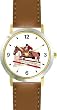 Steeplechase Horse and Rider Taking Jump Horse - WATCHBUDDY&reg; DELUXE TWO-TONE THEME WATCH - Arabic Numbers - Brown Leather Strap-Size-Large ( Men's Size or Jumbo Women's Size )
