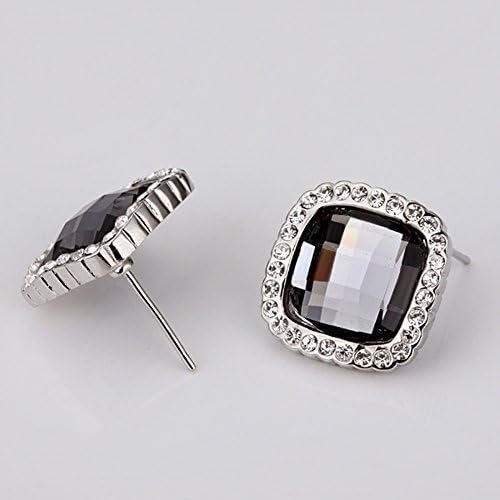 Bling Square Glass Black Earring Studs Women Cubic Zirconia Earings WA000900