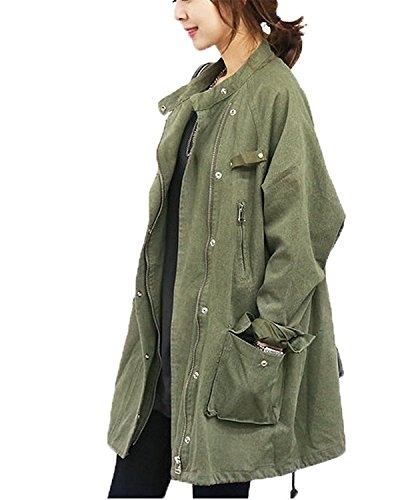緑色のバラ こなれ感 コットン ミリタリー ジャケット コート レディース カジュアル ハーフ 丈 ゆったり フリーサイズ コートグリーン ブラック (M  グリーン)