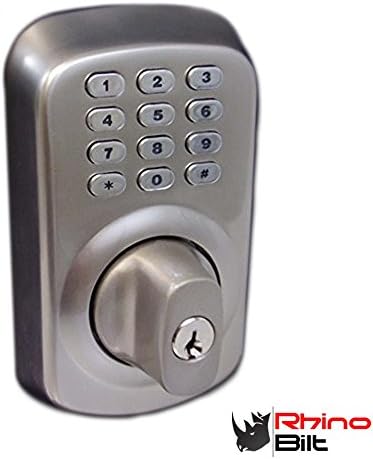 Heavy-Duty Electronic Keyless Deadbolt Door Lock in Satin Nickle by Rhino Bilt, Compare to Schlage and Kwikset!