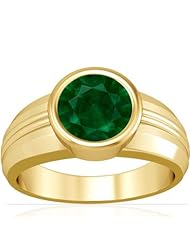 18K Yellow Gold Round Cut Emerald Solitaire Ring