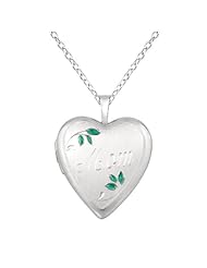 Sterling silver Heart Shaped Locket w/ Leaves "Mom" Necklace