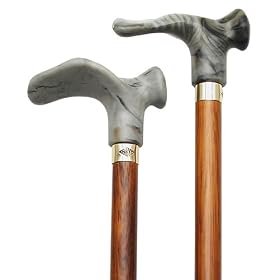walking cane - With Contour Grip. Cherry stain Grey Right Handle, this cane is designed to fit the hand like a glove for its palm grip handle. This cane and walking stick is very secure and comfortable and has a weight capacity of 250 pounds. This ergonomic wood cane is ideal for arthritis sufferers. It distributes weight across the entire palm. Height approx: 36 - 37 " . See All King of Canes Products.